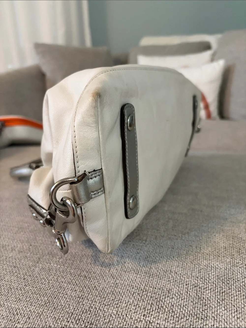 Coach Cream Satchel with Metallic Silver Accents - Picture 6 of 8